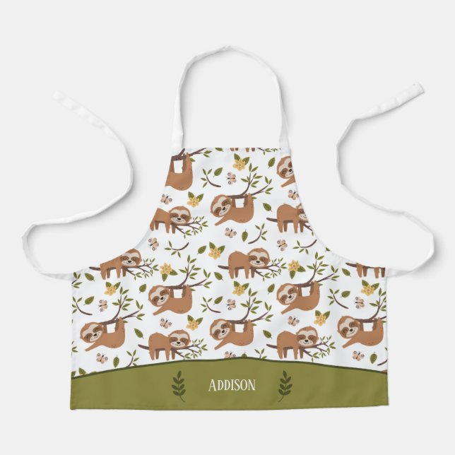 Cute Sloths Sleeping on Tree  Kid Pattern Kitchen Apron (Front)