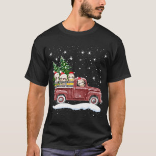 Cute Sloths With Red Truck Funny Christmas Gift T-Shirt