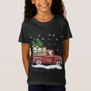 Cute Sloths With Red Truck Funny Christmas T-Shirt