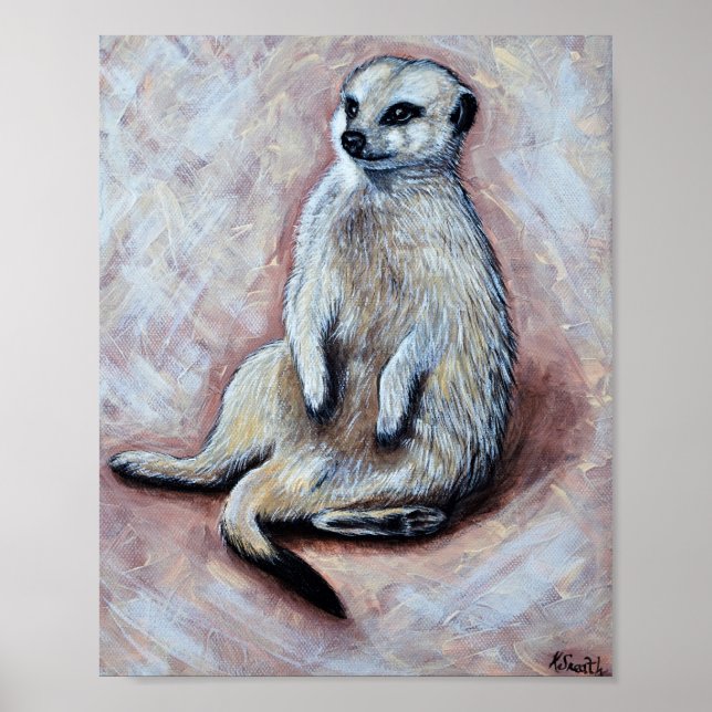 Cute Slouchy Meerkat Painting Poster (Front)