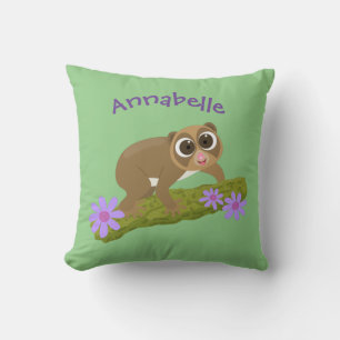 Cute slow loris flowers cartoon illustration cushion