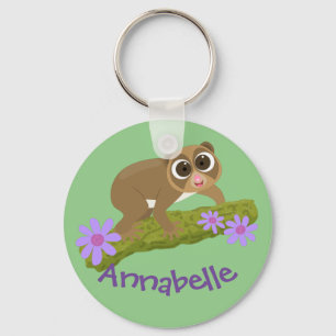 Cute slow loris flowers cartoon illustration key ring