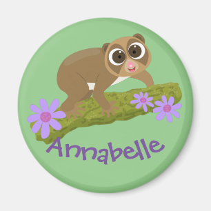 Cute slow loris flowers cartoon illustration magnet
