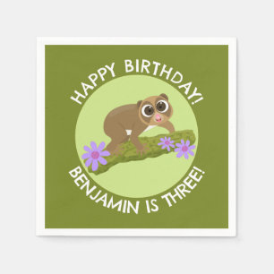 Cute slow loris personalised cartoon birthday napkin