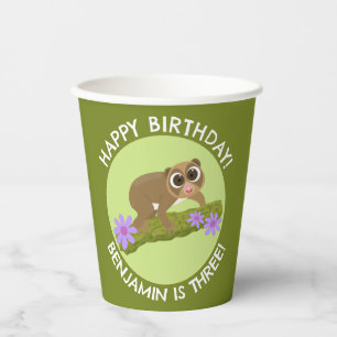 Cute slow loris personalised cartoon birthday paper cups