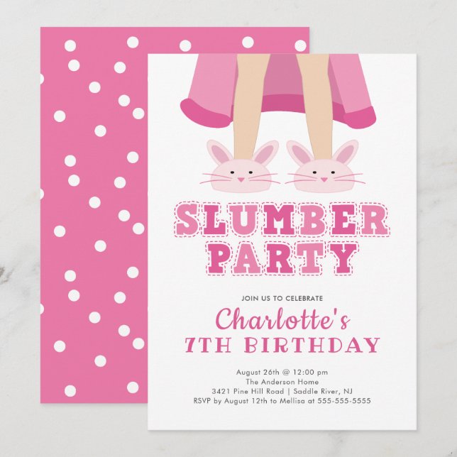Cute Slumber Pajama Birthday Invitation (Front/Back)