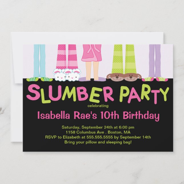 Cute Slumber Party Birthday Party Invitations (Front)