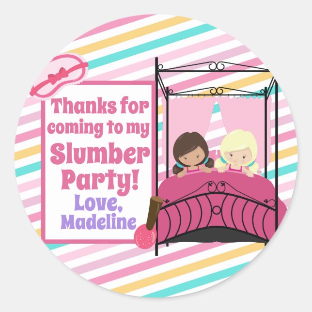 Cute Slumber Party Birthday Thank You Classic Round Sticker (Front)