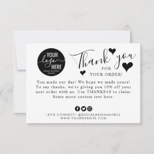 Cute Small Business Custom Logo Social Media Heart Thank You Card
