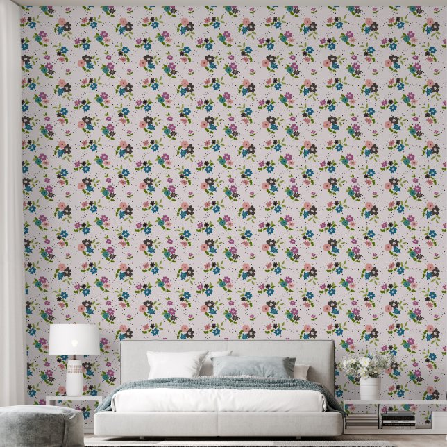 Cute Small Colourful Flowers and Dots  Wallpaper (Bedroom)