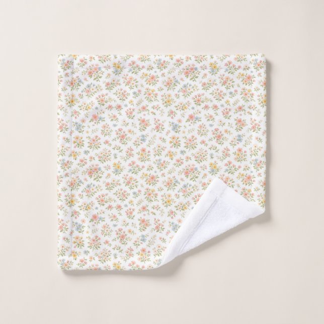 Cute Small Ditsy Floral Seamless Pattern Bath Towel Set (Wash Cloth)
