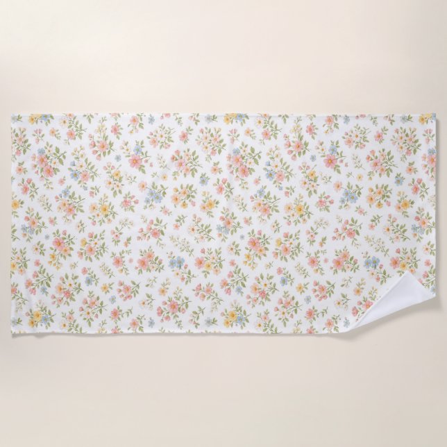 Cute Small Ditsy Floral Seamless Pattern Beach Towel (Front)