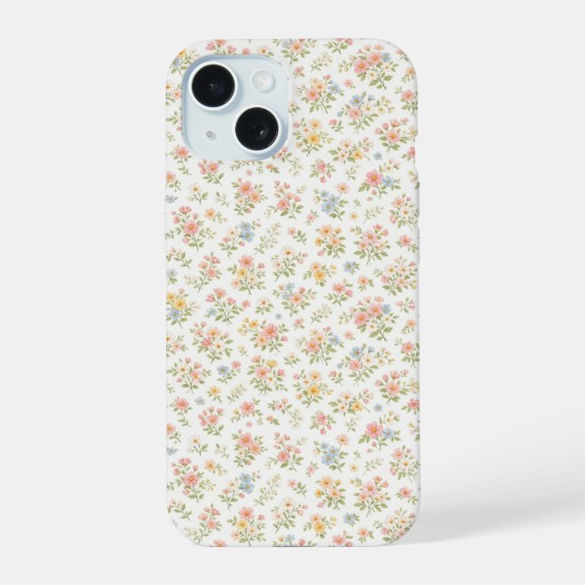 Cute Small Ditsy Floral Seamless Pattern iPhone 15 Case (Back)