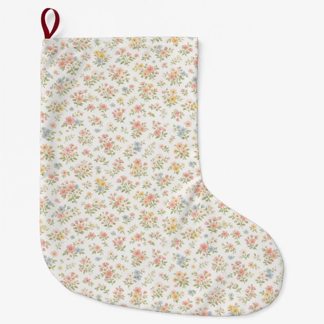 Cute Small Ditsy Floral Seamless Pattern Large Christmas Stocking (Front)