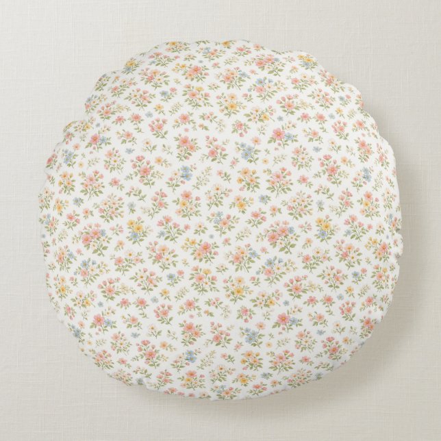 Cute Small Ditsy Floral Seamless Pattern Round Cushion (Front)