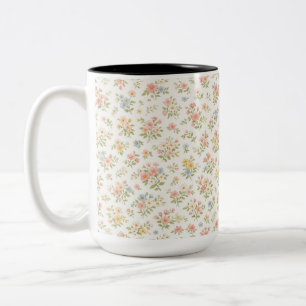 Cute Small Ditsy Floral Seamless Pattern Two-Tone Coffee Mug