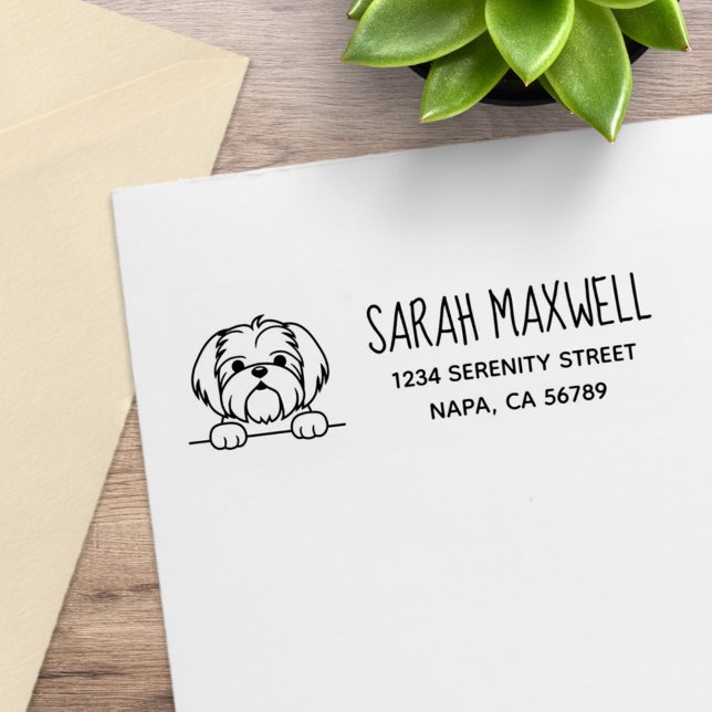 Cute Small Dog Shih Tzu Return Address Rubber Stamp (Creator Uploaded)