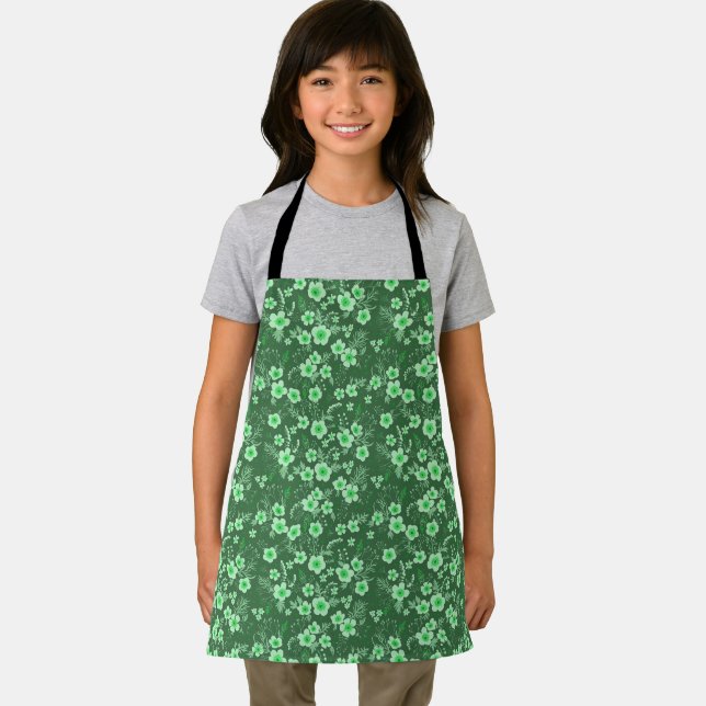 Cute small green floral summer pattern apron (Insitu)