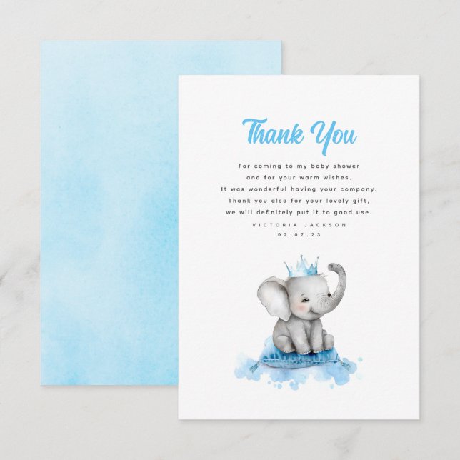Cute Small Little Baby Elephant Prince Thank You (Front/Back)