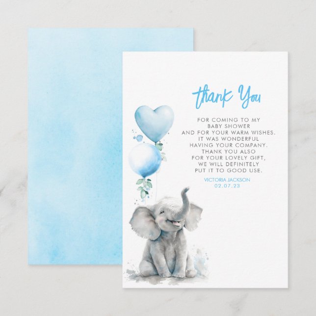 Cute Small Little Baby Elephant Thank You Card (Front/Back)