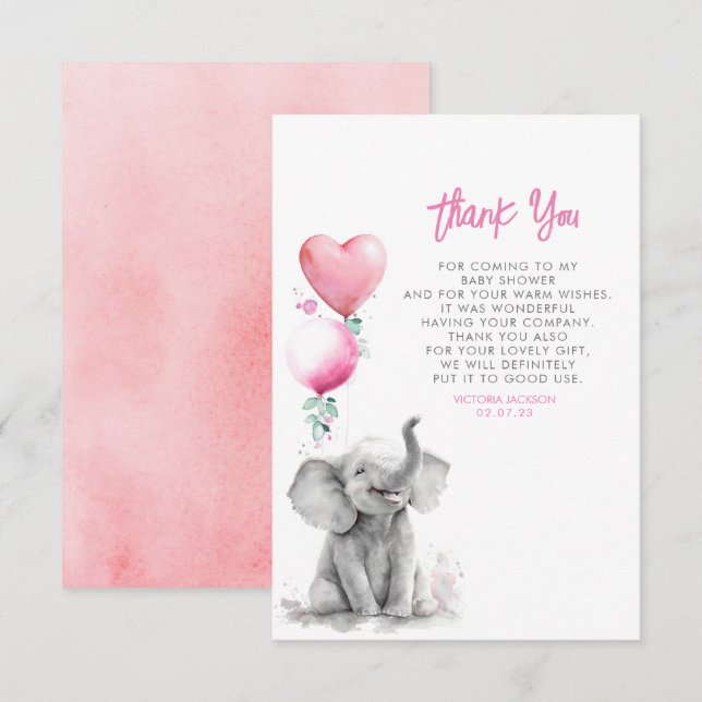 Cute Small Little Baby Elephant Thank You Card (Front/Back)