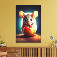 Cute small mouse with shiny apple kitchen art