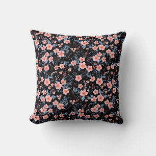 Cute small pink floral with black background cushion