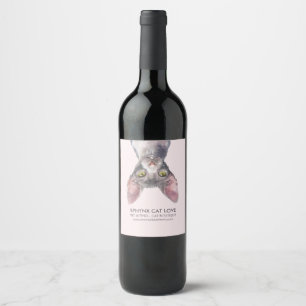 Cute Small Pink Party Canadian Sphynx Cat Wine Label