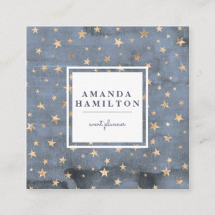 Cute small twinkle gold star periwinkle square business card