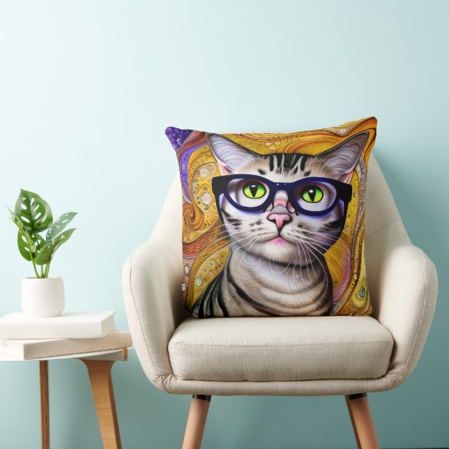 Cute Smart Cat Wearing Glasses Cushion (Chair)