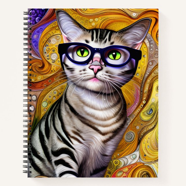 Cute Smart Cat Wearing Glasses Notebook (Front)