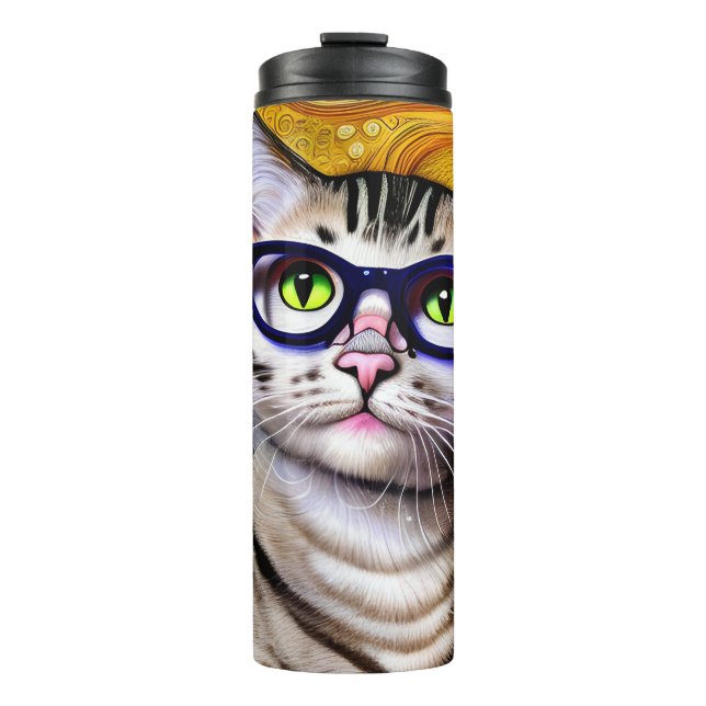 Cute Smart Cat Wearing Glasses Thermal Tumbler (Front)