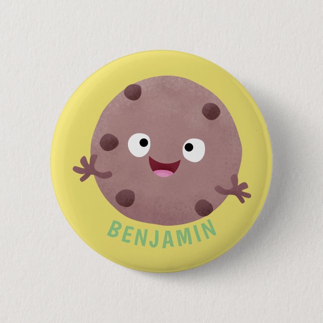 Cute smart chocolate chip cookie cartoon 6 cm round badge (Front)