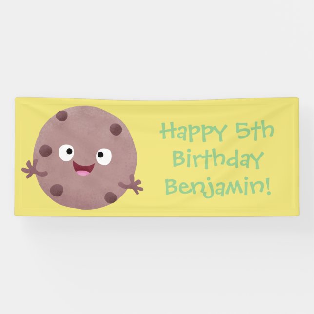 Cute smart chocolate chip cookie cartoon banner (Horizontal)