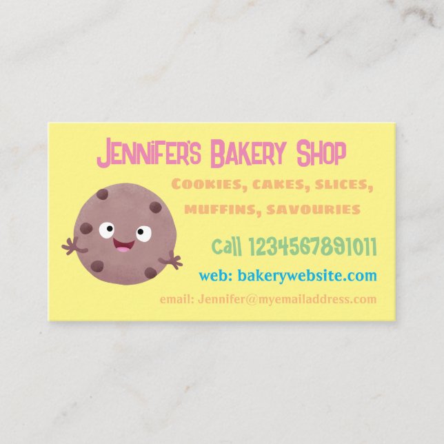 Cute smart chocolate chip cookie cartoon business card (Front)