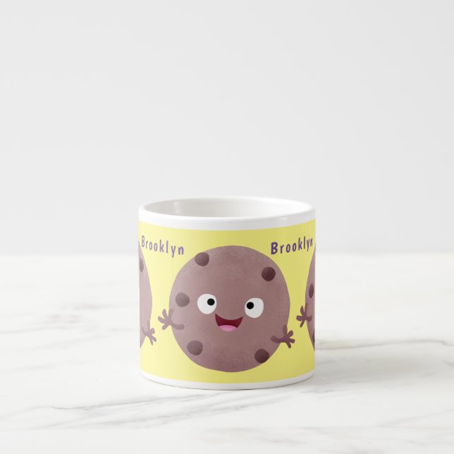Cute smart chocolate chip cookie cartoon espresso cup (Front)
