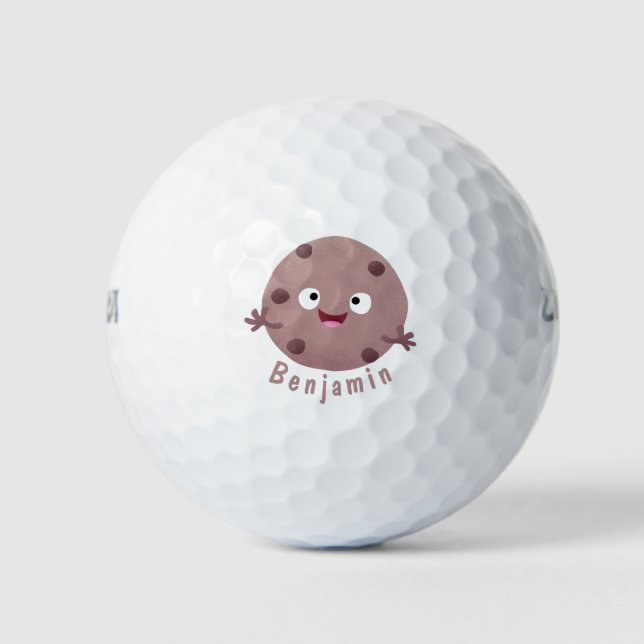Cute smart chocolate chip cookie cartoon golf balls (Front)