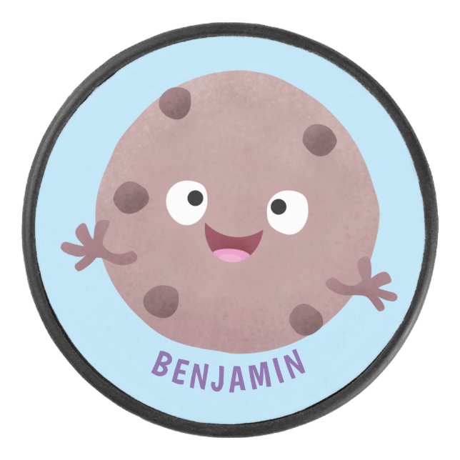 Cute smart chocolate chip cookie cartoon hockey puck (Front)