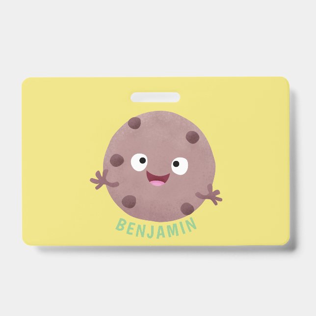 Cute smart chocolate chip cookie cartoon ID badge (Front)