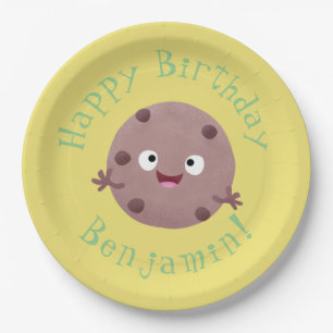 Cute smart chocolate chip cookie cartoon paper plate