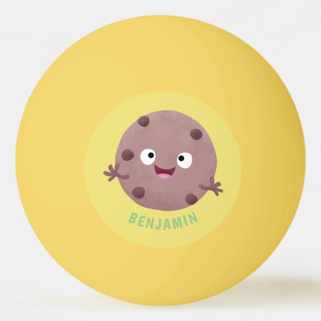 Cute smart chocolate chip cookie cartoon ping pong ball (Front)