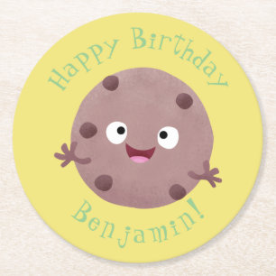Cute smart chocolate chip cookie cartoon round paper coaster