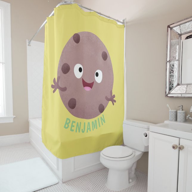 Cute smart chocolate chip cookie cartoon shower curtain (In Situ)