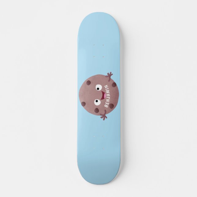 Cute smart chocolate chip cookie cartoon skateboard (Front)