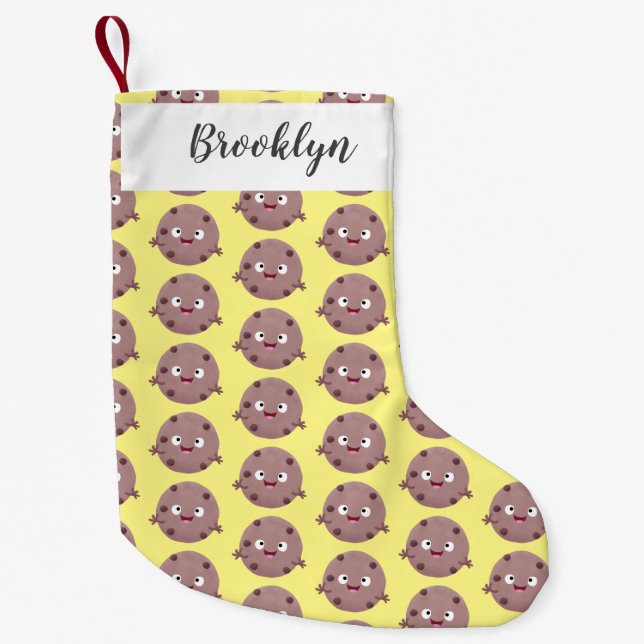 Cute smart chocolate chip cookie cartoon small christmas stocking (Front)