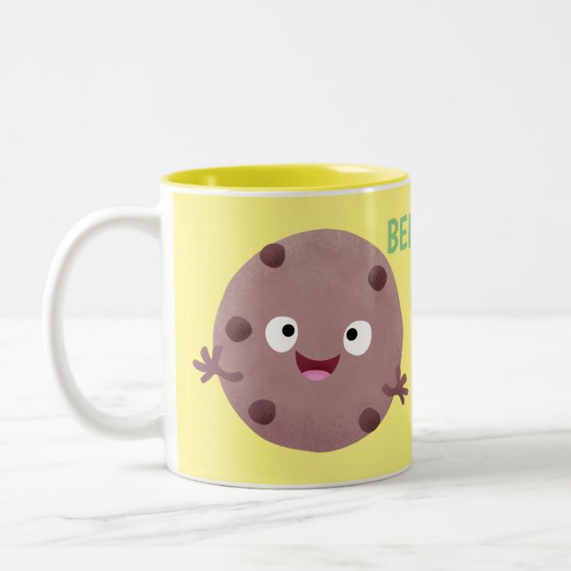 Cute smart chocolate chip cookie cartoon Two-Tone coffee mug (Left)