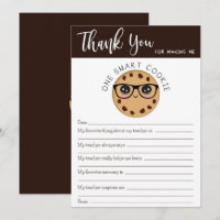 Cute Smart Cookie Teacher Thank You Letter Card