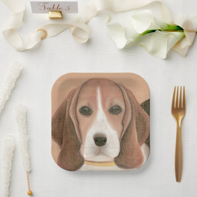 Cute smart dog. Pastel    Paper Plates (Wedding)