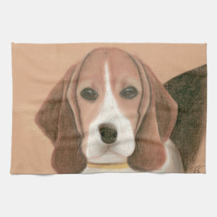 Cute smart dog. Pastel   Tea Towel