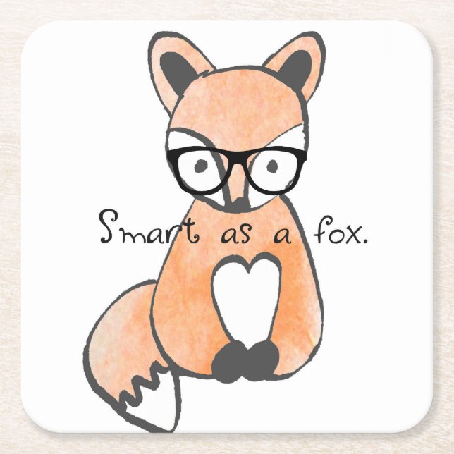 Cute Smart Fox Square Paper Coaster (Front)